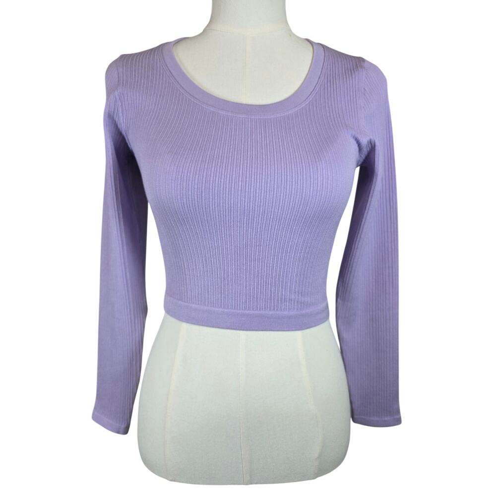 NWT S Women's Cropped Lavender Ribbed Long Sleeve Athletic Top by All In Motion